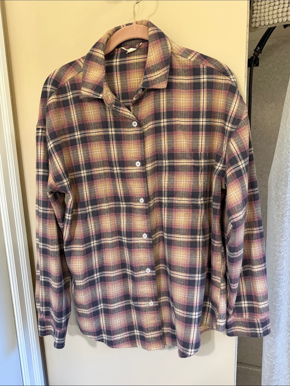 Aeropostale Plaid Button-Down Shirt in Pink and Navy